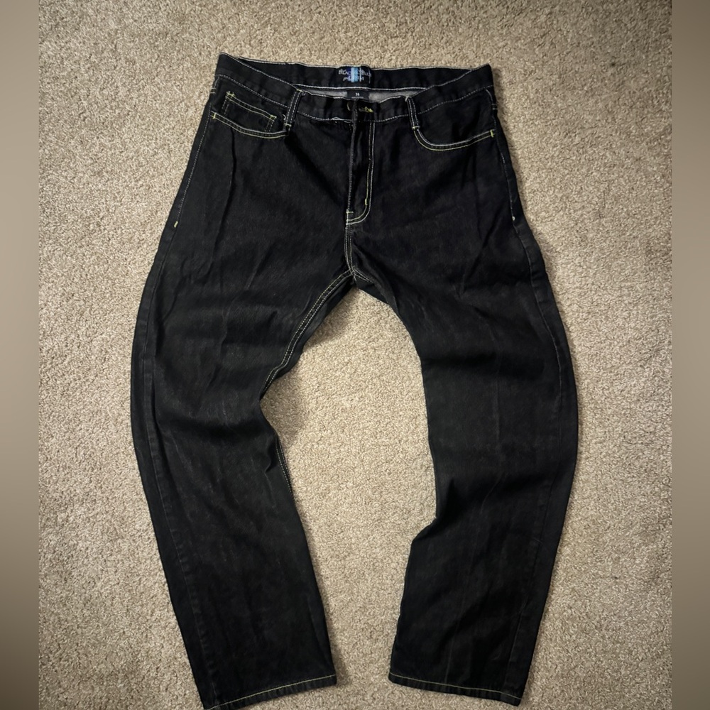 *Size 36* Black & Blue Thrifted Denim Y2K Inspired Relaxed Vintage Jeans